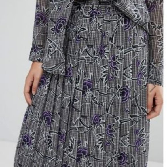 Midi Pleated Skirt Floral Print - Picture 1 of 5